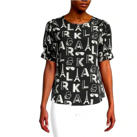 KARL LAGERFELD PARIS | Logo-Print Eiffel Tower Top | Sz XS - Picture 1 of 3
